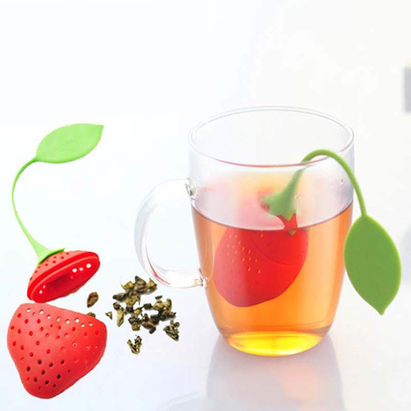 1 PCS Kitchen Supplies Tea Strainer Non-toxic Strawberry Shape Silicone Tea Infuser Tea Bag Teapot Accessory