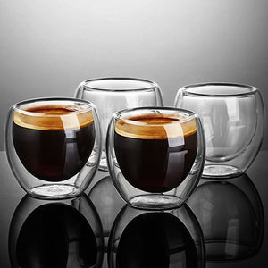 New 1/4/6Pcs Double Wall shot Glass double Wall Espresso Coffee Cup 80ml /250ML/350ML/450ML