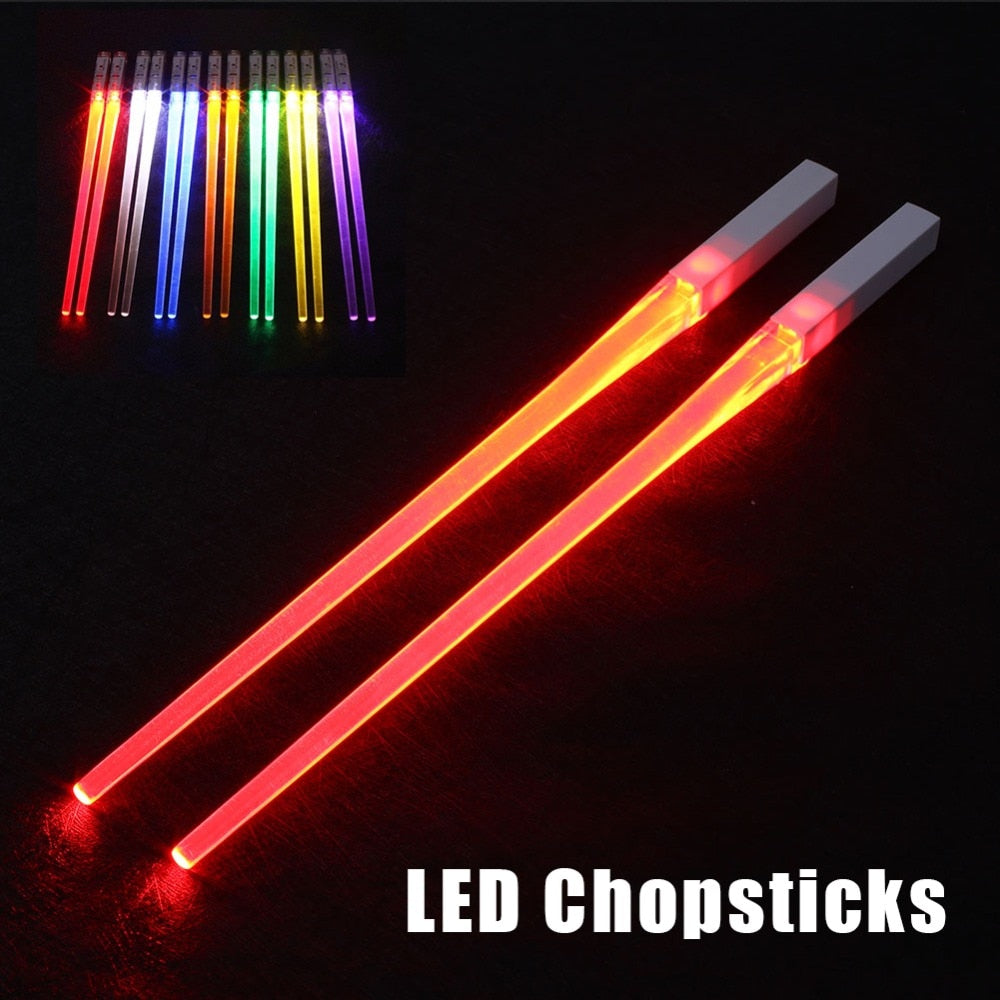 Creative 1 Pair LED Lightsaber Chopsticks Light Up Durable Lightweight Kitchen Dinning Room Party Portable Food Safe Tableware